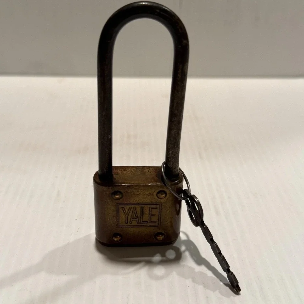 Vintage Yale & Towne Brass Steele Padlock Long Shackle Skeleton Jailer Key Works